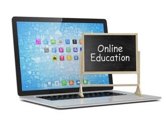  Laptop with chalkboard, online education concept. 3d rendering.