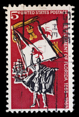 United States used postage stamp showing the settlement of Florida