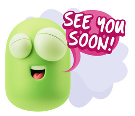 3d Rendering Smile Character Emoticon Expression saying See You