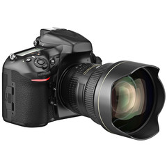 Fototapeta premium Digital black DSLR photo camera with zoom lens. 3D graphic