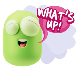 3d Rendering Smile Character Emoticon Expression saying What'S U