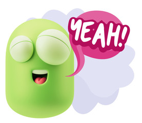 3d Illustration Laughing Character Emoji Expression saying Yeah