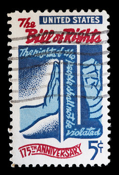 United States used postage stamp commemorating the bill of rights
