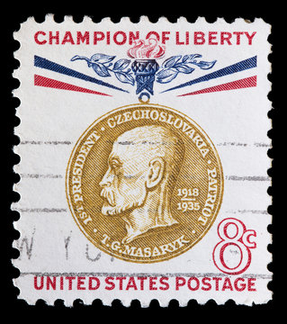 United States used postage stamp showing portrait of Thomas Masaryk
