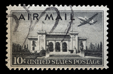 United States used postage stamp showing airliner in flight