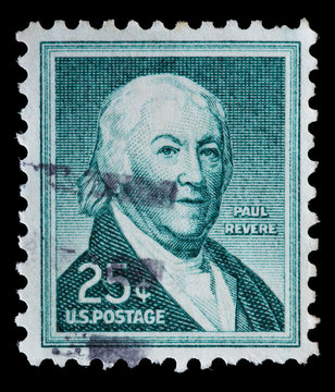 United States used postage stamp showing a portrait of Paul Revere