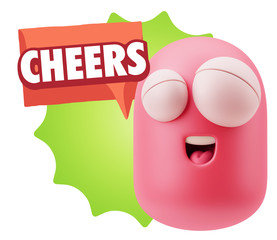 3d Rendering Smile Character Emoticon Expression saying Cheers w
