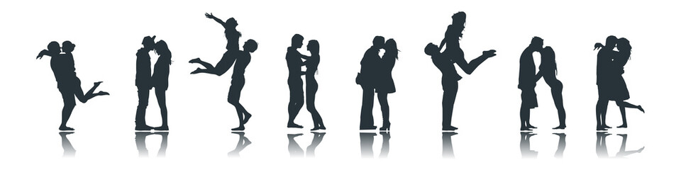 Silhouettes of Romantic Loving Couples