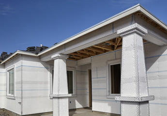 Home building industry house wall and entry ready for stucco