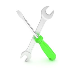 3D Illustration Wrench and screwdriver, service concept