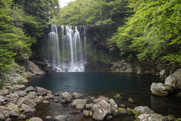 Second tier of the Cheonjeyeon Falls on Jeju Island in South Korea.