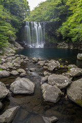 Second tier of the Cheonjeyeon Falls on Jeju Island in South Korea.