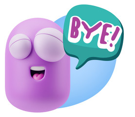 3d Illustration Laughing Character Emoji Expression saying Bye w