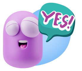 3d Rendering Smile Character Emoticon Expression saying Yes with