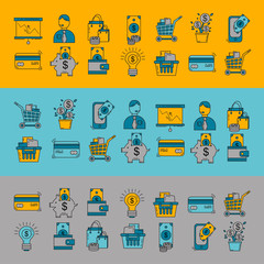 Vector set of business and finance Bank Internet shopping Payments