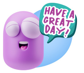 3d Rendering Smile Character Emoticon Expression saying Have A G