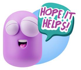 3d Illustration Laughing Character Emoji Expression saying Hope