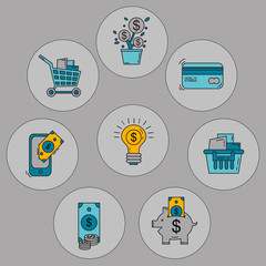 Vector set of business and finance Bank Internet shopping Payments