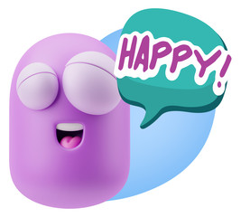 3d Rendering Smile Character Emoticon Expression saying Happy wi