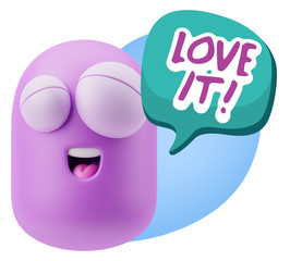 3d Rendering Smile Character Emoticon Expression saying I Love I