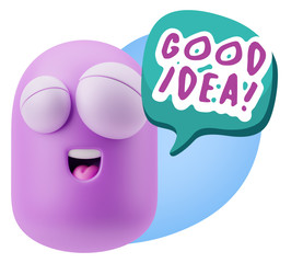 3d Rendering Smile Character Emoticon Expression saying Good Ide