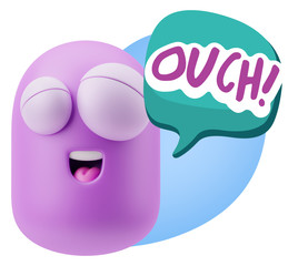 3d Illustration Laughing Character Emoji Expression saying Ouch