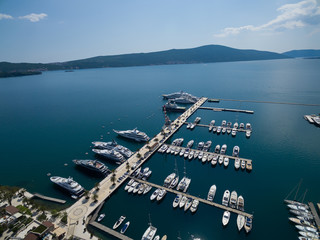 Aerial view of Porto Montenegro. Tivat city.