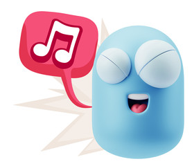 3d Rendering Smile Character Emoticon Expression saying Music No