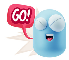 3d Rendering Smile Character Emoticon Expression saying Go with