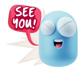 3d Rendering Smile Character Emoticon Expression saying See You