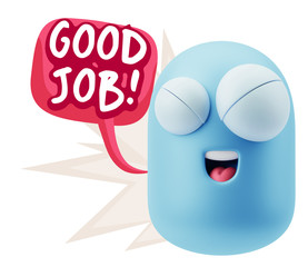 3d Rendering Smile Character Emoticon Expression saying Good Job