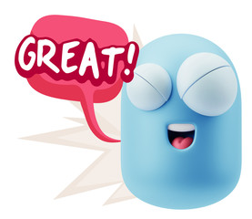 3d Illustration Laughing Character Emoji Expression saying Great