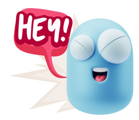 3d Illustration Laughing Character Emoji Expression saying Hey w