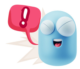 3d Rendering Smile Character Emoticon Expression saying ! with C