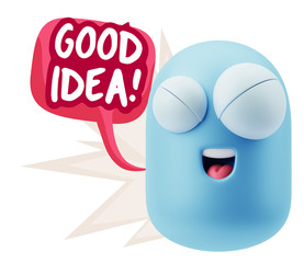 3d Rendering Smile Character Emoticon Expression saying Good Ide