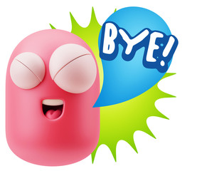 3d Illustration Laughing Character Emoji Expression saying Bye w