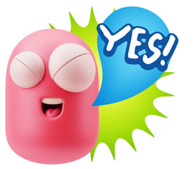 3d Rendering Smile Character Emoticon Expression saying Yes with