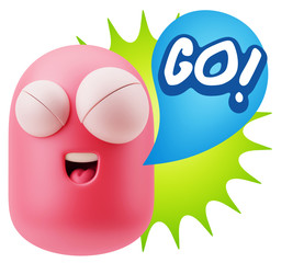 3d Rendering Smile Character Emoticon Expression saying Go with
