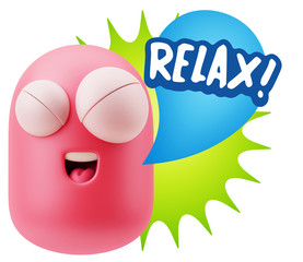 3d Rendering Smile Character Emoticon Expression saying Relax wi