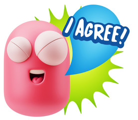 3d Illustration Laughing Character Emoji Expression saying I Agr