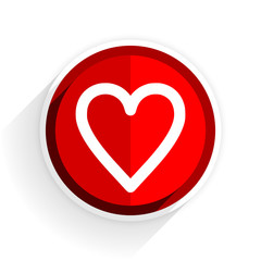 heart icon, red circle flat design internet button, web and mobile app illustration