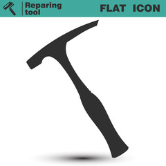 Flat black and white hammer icon with shadow.