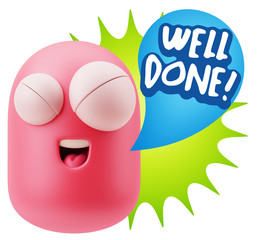 3d Rendering Smile Character Emoticon Expression saying Well Don
