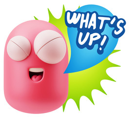3d Rendering Smile Character Emoticon Expression saying What'S U