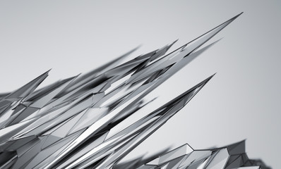 Abstract 3d rendering of chaotic surface. Background with futuristic polygonal shape. Noisy low poly metallic object.  