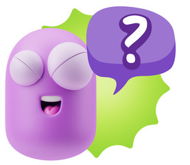 3d Illustration Laughing Character Emoji Expression saying ? wit