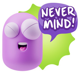 3d Rendering Smile Character Emoticon Expression saying Never Mi