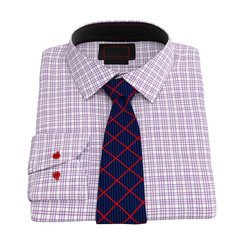 Men's checkered shirt with tie, top view. 3D graphic