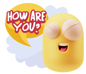 3d Rendering Smile Character Emoticon Expression saying How Are