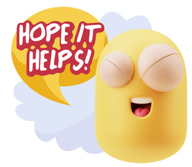 3d Illustration Laughing Character Emoji Expression saying Hope